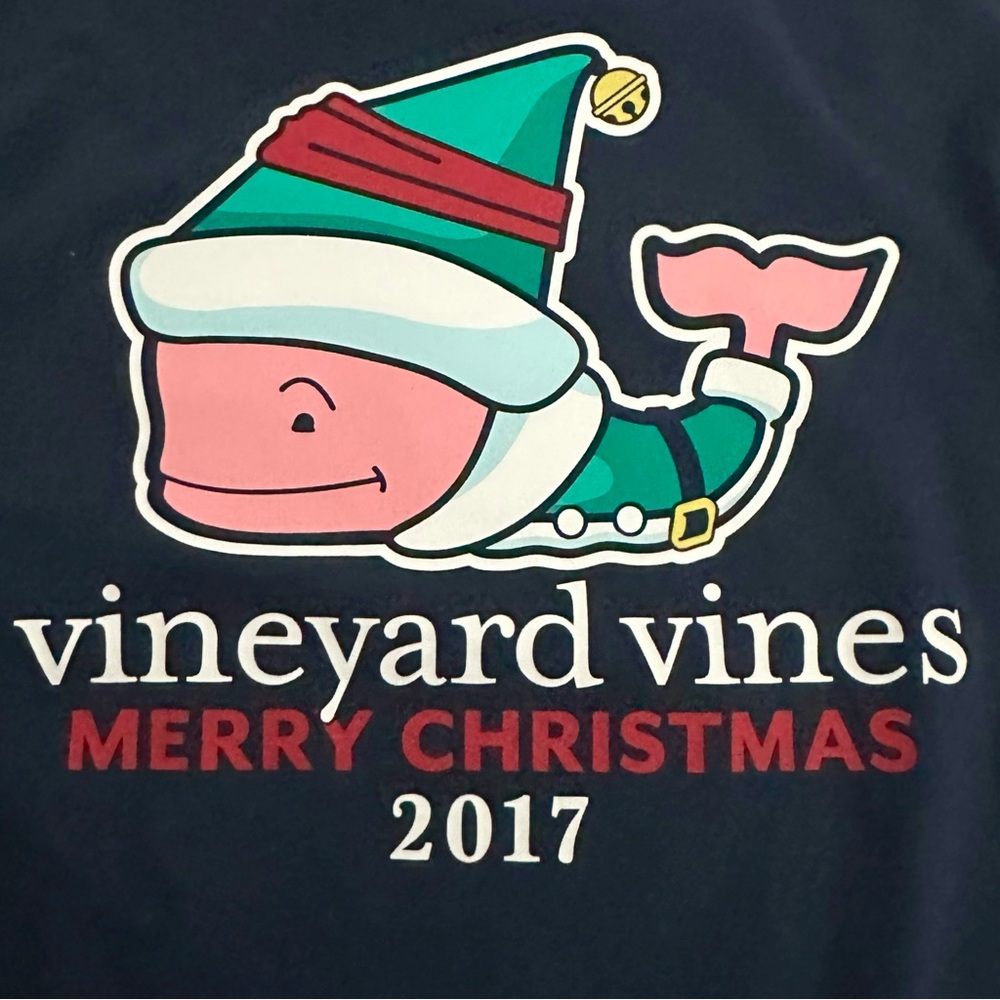 🎄 Vineyard Vines T-Shirt L Holiday 2017 Long Sleeve Navy - Picture 5 of 8